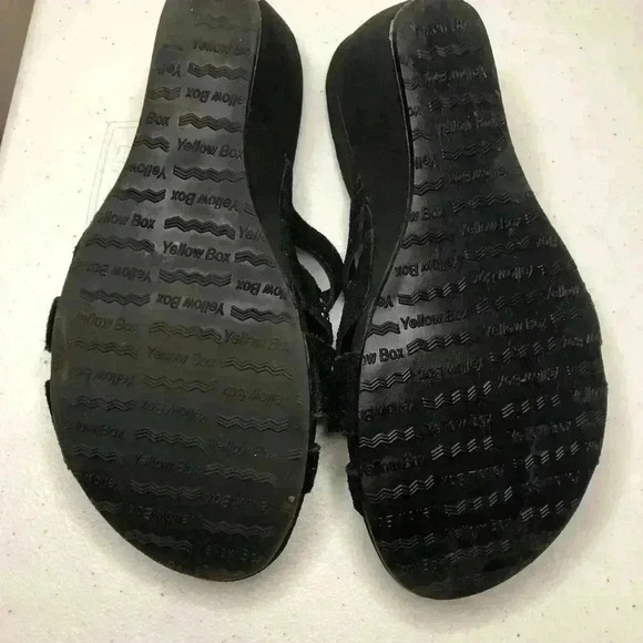 Yellow Box Tara Women’s 6.5M Black Leather Slide On Sandals Wedge Foam Heel 3” - Picture 2 of 4